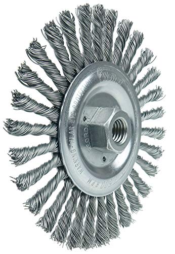 Image of Weiler 09386 Roughneck Jr. 6 inch Filler Pass Weld Cleaning Brush, .023 inch Steel Wire Fill, 5 /8 inch-11 UNC Nut, Made in The USA (Pack of 10)