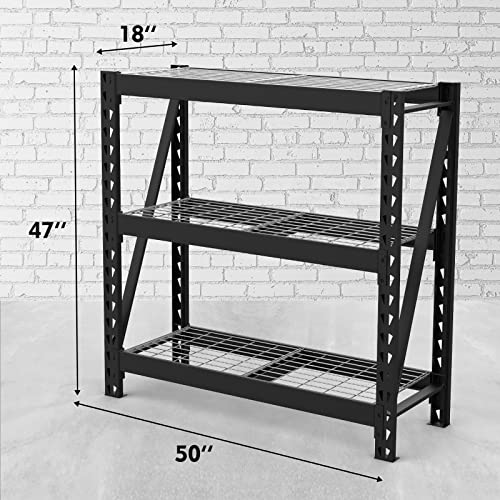 Image of WORKPRO 3-Tier Garage Shelving Unit, Heavy Duty 5400 LBS Load Capacity, Metal Storage Rack, 50 inchW x 18 inchD x 47 inchH Height Adjustable, Industrial Shelving for Garage, Warehouse, Shop