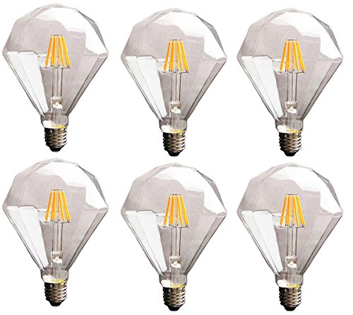 6 unidades LED filament bombilla D95, forma de diamante luz bombilla, 6 W LED bombilla, E27 Base, blanco cálido 2700 K, equivalente a 60 W, 220 – 240 VAC, regulable