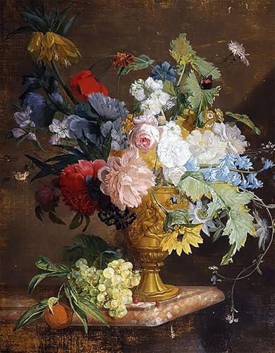 Art tableau nature morte de fleurs dans un vase doré Jan Van Huysum 60x90cm