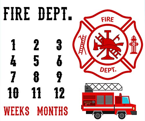 F-FUN SOUL Fireman car Backdrop for Photography, Fire Department, Large 48x40in Soft Flannel, Baby Monthly Milestone Blanket, Baby Shower Age Growth Tracker, Newborns Mom with Bonus Marker DSFS600