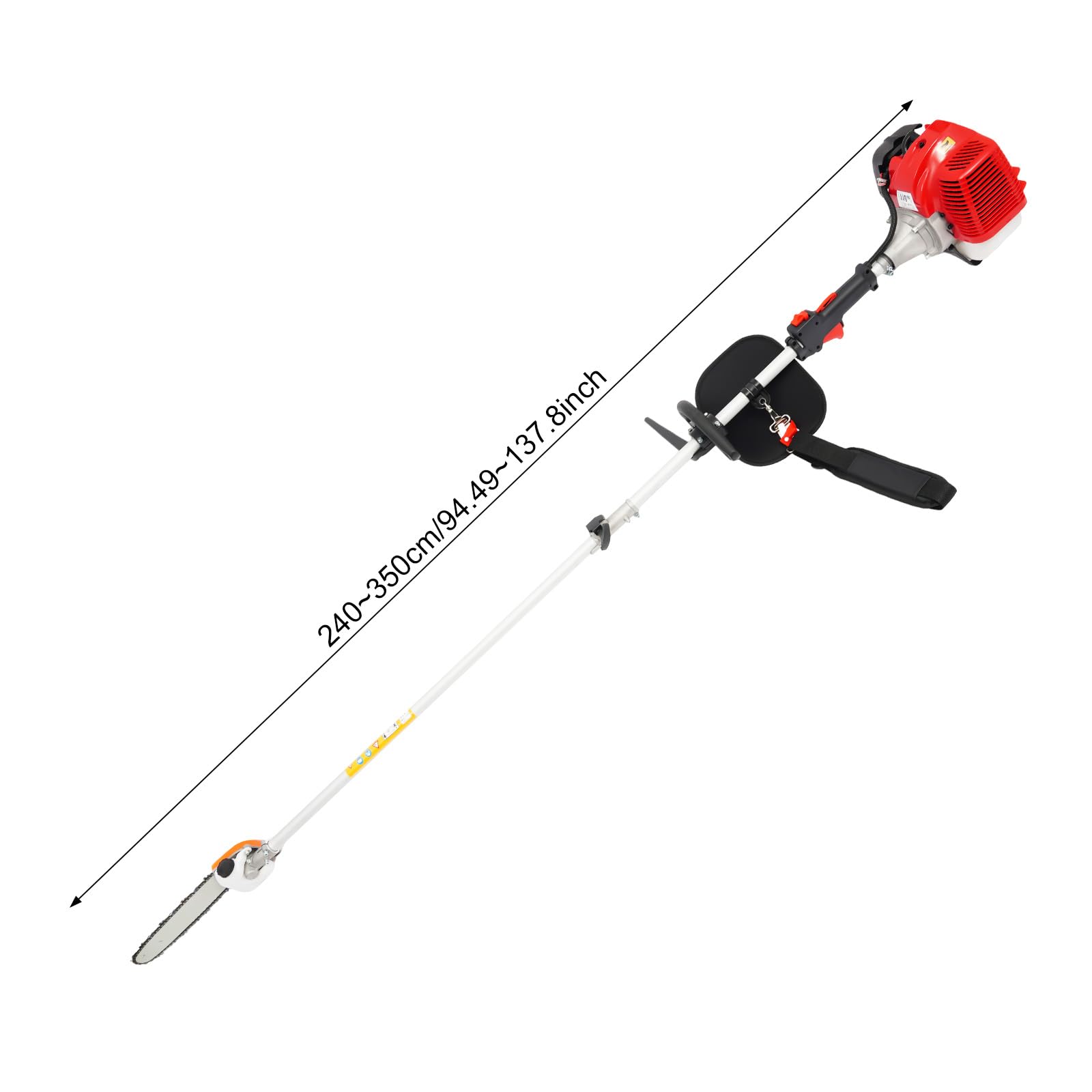 43CC 1250W Largo Sierra de podar 2,4 – 3,5 m de largo tallo motosierra 1.7HP con motor de gasolina de dos tiempos enfriado por aire de 12 pulgadas de longitud de la hoja de sierra para podar