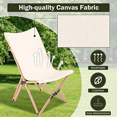 Giantex Camping Chairs 2 Pack, Folding Beach Chairs For 330Lbs, Outdoor Butterfly Chair, Portable Lawn Chairs For Picnic Fishing Hiking Mountaineering, Lightweight Bamboo Frame No Assembly (Beige) #TOP5