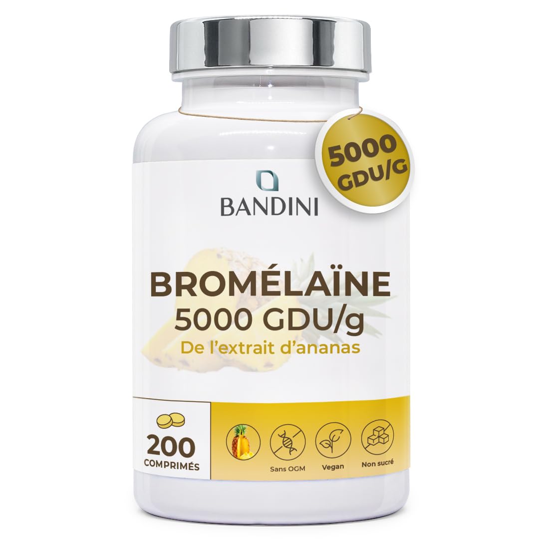 Bandini® Bromélaïne Forte 5000 GDU/g 200 Comprimés Gastro-résistants - Enzyme digestif - Extrait d'ananas - Broméline Strong, pure, hautement dosée, haute absorption, Produit en Italie, 100% Végan
