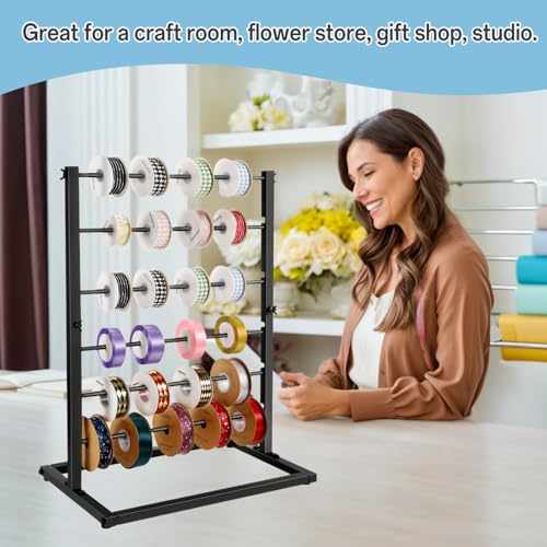 Image of 6 Tier Ribbon Organizer Rack - Metal Large Capacity Ribbon Holder for Craft Ribbon Washi Tape Arts & Crafts Supplies, Ribbon Storage Ribbon Rack for Craftroom, Florist Arts Wrapping, Cake Shop(Black)