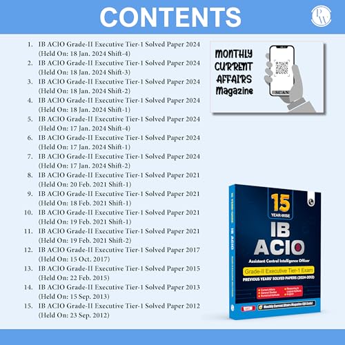 Image of PW 15 Yearwise IB ACIO (Assistant Central Intelligence Officer) Grade-ll Executive Tier-1 Solved Papers (2024-2012) PYQs For Exam 2025-26 English Edition
