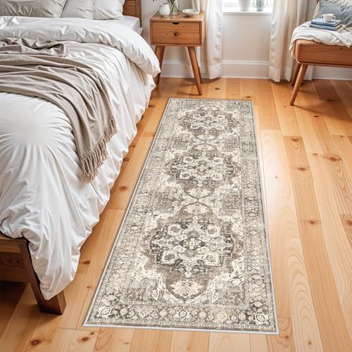 Washable Hallway Runner Rug 2x6: Soft Kitchen Rug Non Slip Rug Runner with Rubber Backing for Living Room Bedroom Bathroom Non Shedding Farmhouse Carpet Runner Rug (Beige, 2X6)
