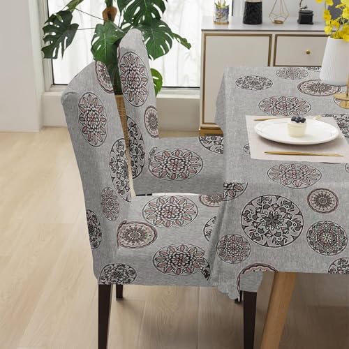 Image of Amazon Basics Dining Table Cover with 6 Chair Covers|Table Cover: 100% Polyester Woven Fabric 140 GSM, 220Cm X 140Cm|Chair Cover: 95% Polyester & 5% Spandex 110 GSM, 50Cm X 40Cm|Grey, Rectangular