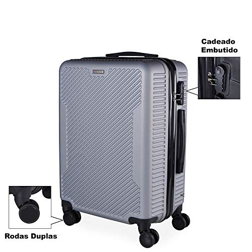 Conjunto De Malas em ABS 3 Pecas P, M, G Com 4 Rodas 360 - Roncalli Linea (Prata)