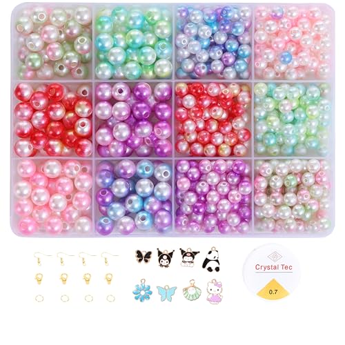 Image of Ambitieux DIY Bracelet Making Kit for Girls - 12 Types Colorful Beads with Charms, Elastic Thread, Earrings, Clasps & Rings - Jewellery Craft Kit for Kids, Birthday Return Gift, Rakhi Special Set for 2 3 4 5 6 7 8 9 10 years (Colorfull pearl beads)