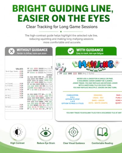 Image of Mahjong Line Finder, Rule Card Reader for Tile Combinations & Easy Tracking | High-contrast guide, less squinting and fewer misreads, smooth burr-free edges, scratch resistance, pocket-size portability