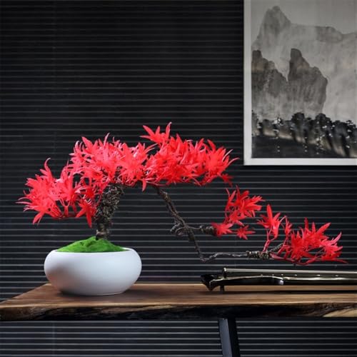 Árbol bonsái artificial de arce rojo con maceta para decoración de escritorio 7