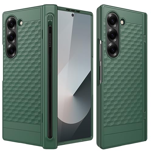 Image of Kapa Geometric S Pen Holder Hinge Protection Back Cover for Samsung Galaxy Z Fold6 / Fold 6 | Slim Shock Proof Case with Inbuilt Glass & S Pen Slot (Green)