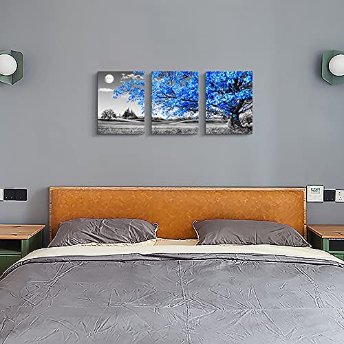 Tthyuews T04-30+40-3P Wall Art For Living Room Black And White Blue Tree Moon Canvas Wall Decor thumb #5