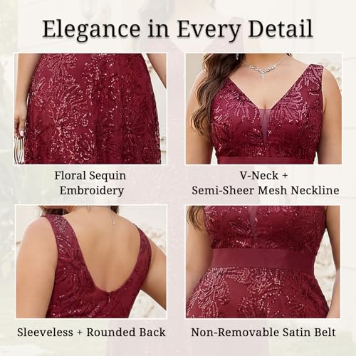 Image of Plus Size Formal Dresses for Women with Embroidery Sequin and V-Neck, A-Line Maxi Dress for Wedding and Cocktail
