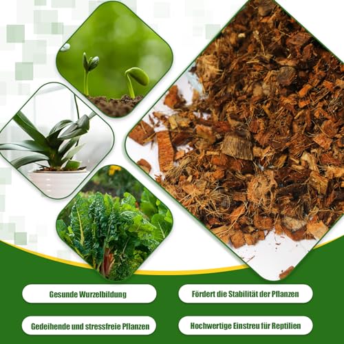 GOTVUGE Kokoschips Pflanzen Substrat, Bio Kokosnussschalenziegel mit niedrigem EC- und pH-Ausgleich, leicht erweiterbares Kokosfaser-Mulchmedium für Gartenblumen & Reptilienbeete (1 Stück)