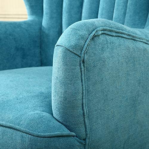 Image of Wing Chair for Living Room and Bedroom - High Back Cushioned Lounge Single Seater Sofa - Luxury Rest Arm Chair (Blue)