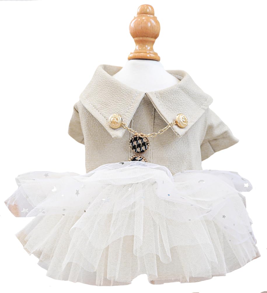 Furbabycare Fashion Sweet Puppy Dog Autumn and Winter Princess Skirt Pet Dog Lace Cake Camisole Tutu Dress A-White-1 M