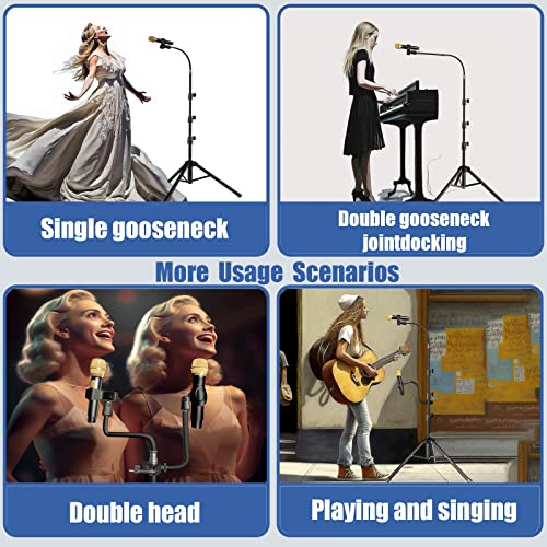 Kereal MM Microphone Stand Tripod,Gooseneck Mic Stand Adjustable Height From 21 Inch To 75", Multifunction Portable Mic Floor Stand With Tablet Holder,Two Mic Clips For Singing, Studio, Stage, Karaoke thumb #2