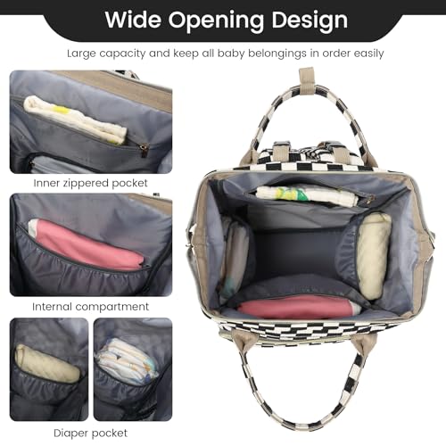 Image of GAIVP Baby Diaper Bag Backpack for Mom, Large Capacity Travel Nappy Bag for Boys & Girls with Stroller Straps,Insulated Pockets (Corduroy Checkered Black)
