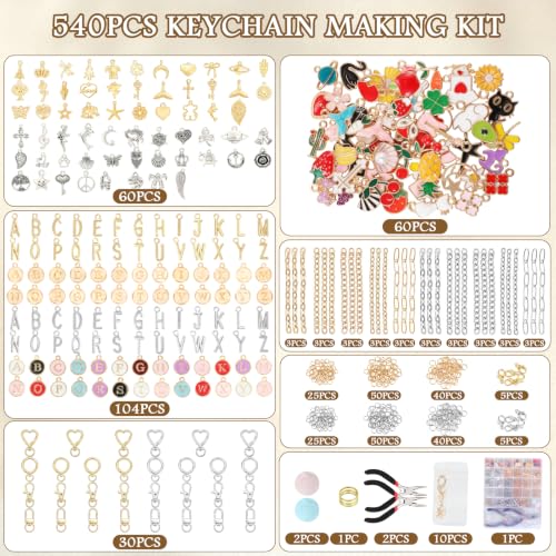 Emibele 540PCS Keychain Making Kit, Bag Charm Kit DIY Craft Supplies