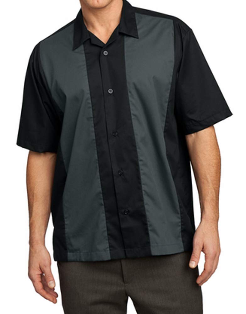Port Authority Retro Bowling Shirt (S300B) X-Large Black-Steel Grey [Apparel]