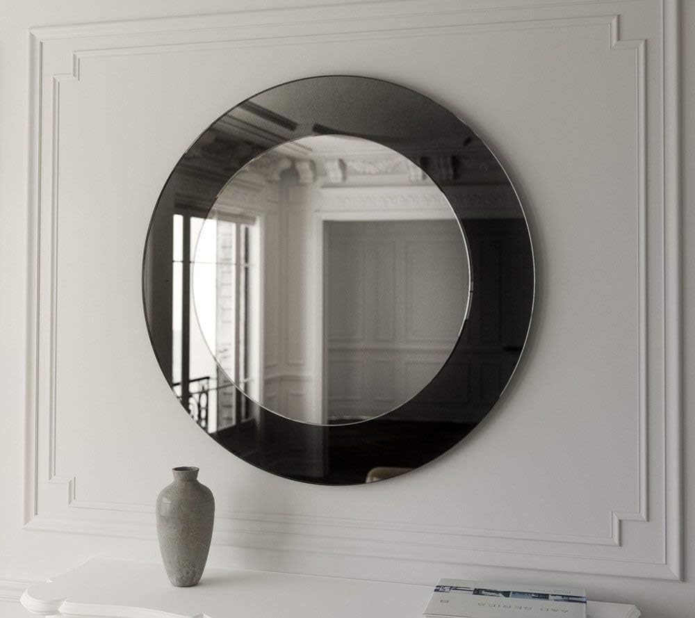 Glass Frameless Round Wall Mount Mirror (24 x 24 inch, Silver Black)