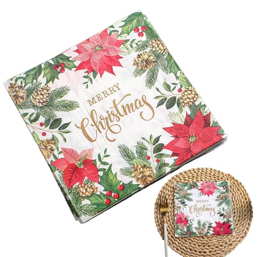 Servilletas de papel de Navidad, servilletas cuadradas de papel para cena de flores | 33 x 33 cm, toallas de mano de Navidad, servilleta decorativa de mano, para boda, cumpleaños