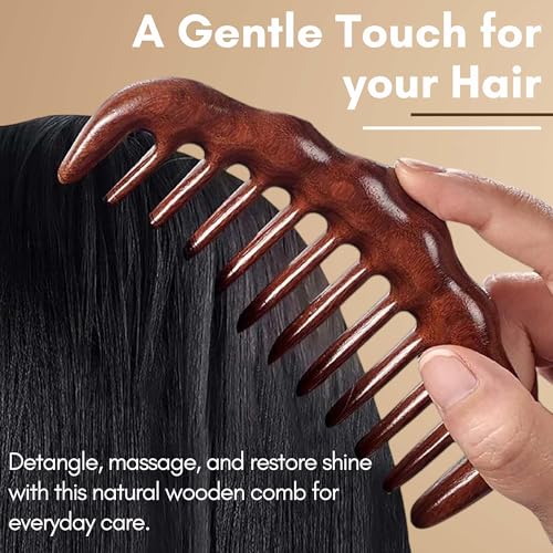 Image of Beaute Secrets Wide Tooth Wooden Comb for Hair Detangling | Wooden scalp massager for hair growth | Wood Head scalp massage comb tool | Anti-Frizz, Scalp Massage & Oiling | Gua Sha Hair Massager Natural Wood Comb for Men & Women | Curly, Long, Thick Hair Comb | Eco-Friendly Hair Care Tool, Brown