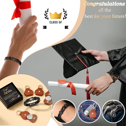 Graduation Gifts for Him, 2025 High School Graduation Gifts Class of 2025 Teen Gift Trendy Stuff Leather Bracelet for Men with Pocket Hug Token Compass College Middle 5th 8th Grade Masters Degree Graduate Knot Jewelry for Son Grandson Boyfriend