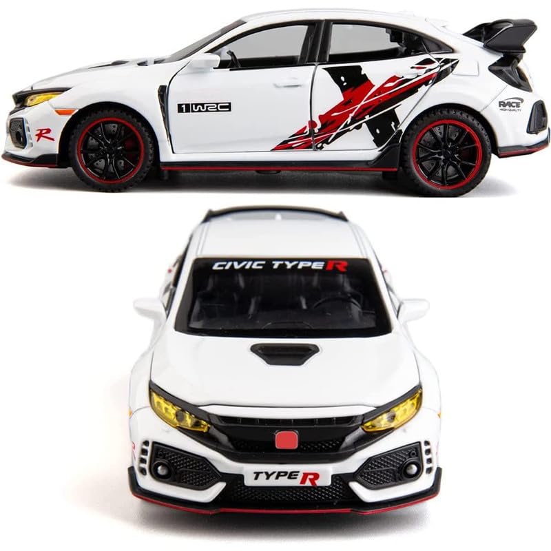 Image of Kids Model 1:32 Civic Type R Die Cast Metal Car Pull Back Action Opening Doors with Realistic Engine Sound Lights Toy Car Gift for Boys - Multi