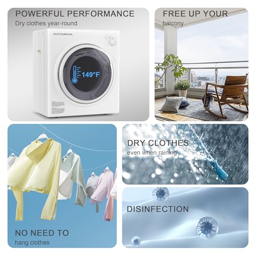 Image of Elevon 1500W Portable Clothes Dryer, 3.5 cu.ft Electric Drying Machine for Laundry with Steel Tub for Apartment, Dorms, Compact Dryer for Small Space, Black /White