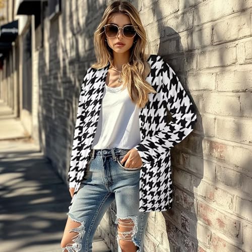 Image of Women's Aztec Open-Front Jacket Lightweight Casual Outerwear Native Western Aztec Pattern & Plaid Houndstooth Print