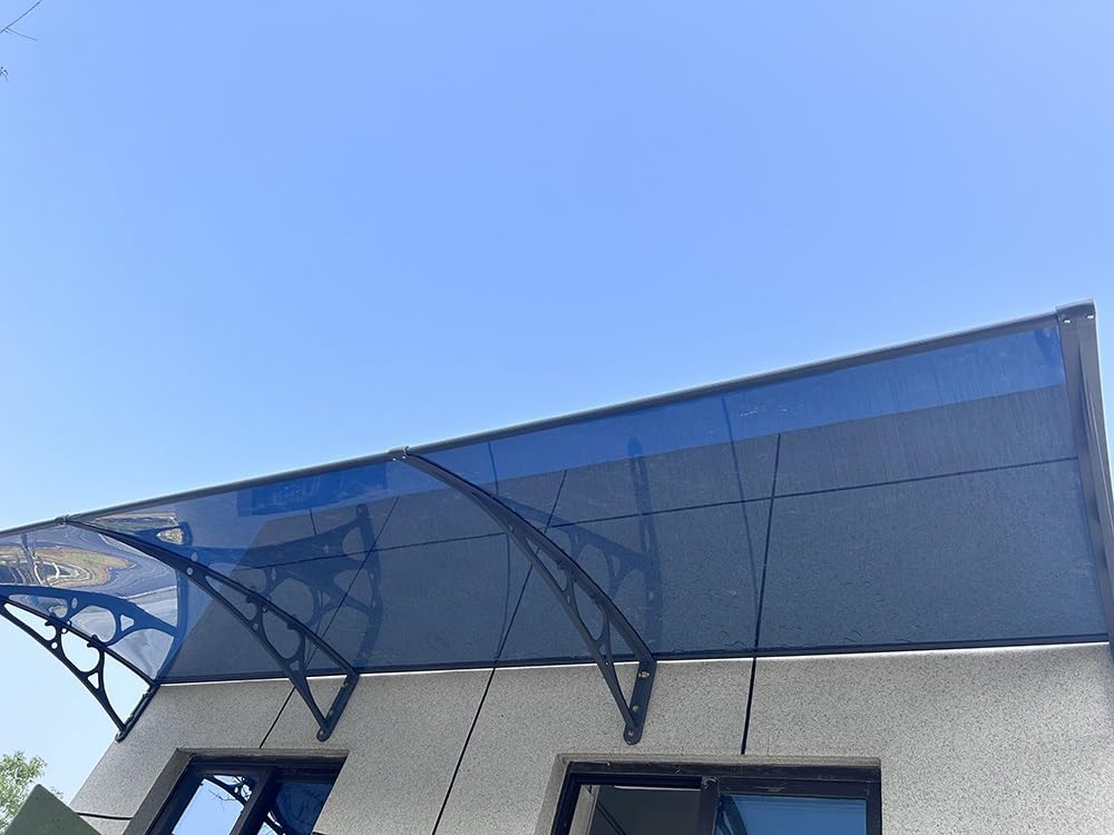Solidny baldachim drzwiowy – 50 x 200 cm patio schronienie przed deszczem z ochroną przed promieniowaniem UV i ow, aluminiowy wspornik, niebieski design na werandę i do ogrodu