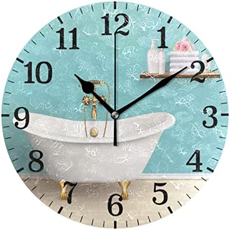 CHIFIGNO Blue Bathroom Bathtub Wall Clock Creative Bedroom Bathroom Desk Clocks for The Living Room Kitchen Bedroom and Patio Light