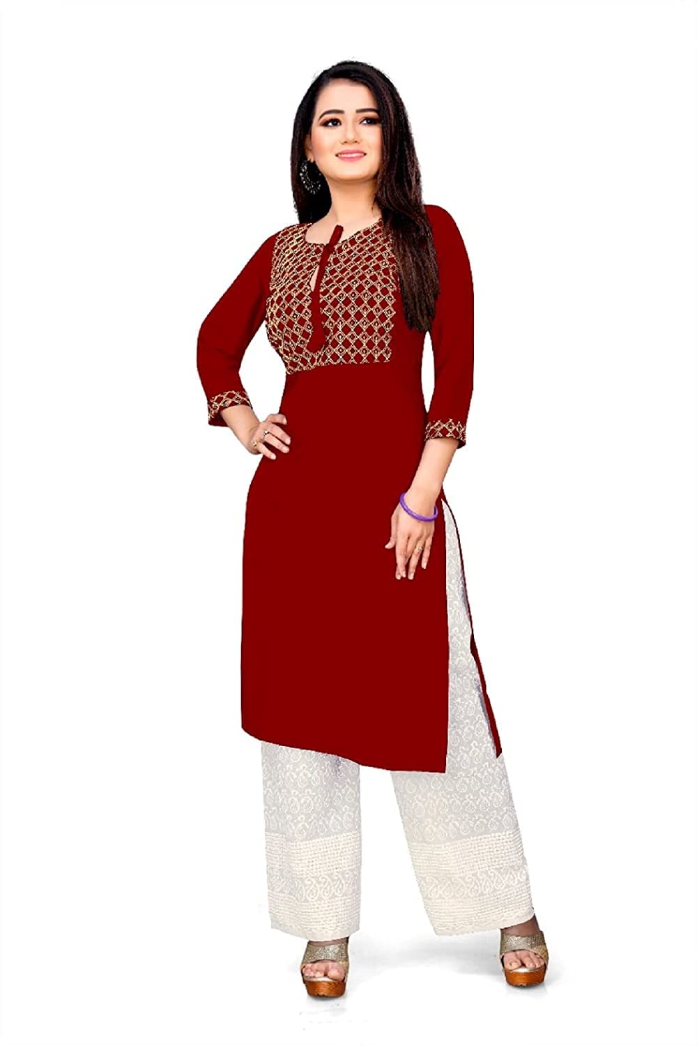 Royal ExportWomen's Cotton Straight Embroidery Kurti for Women