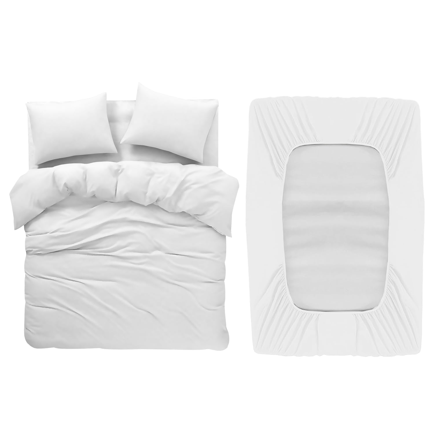 BedLooms 4 Piece King Size Bedding Set White Duvet Cover Sets Fitted Sheet with Pilow cases King Size Duvet Set Soft and Fade Resistant Brushed Microfiber Bedding Quilt Cover — image 1