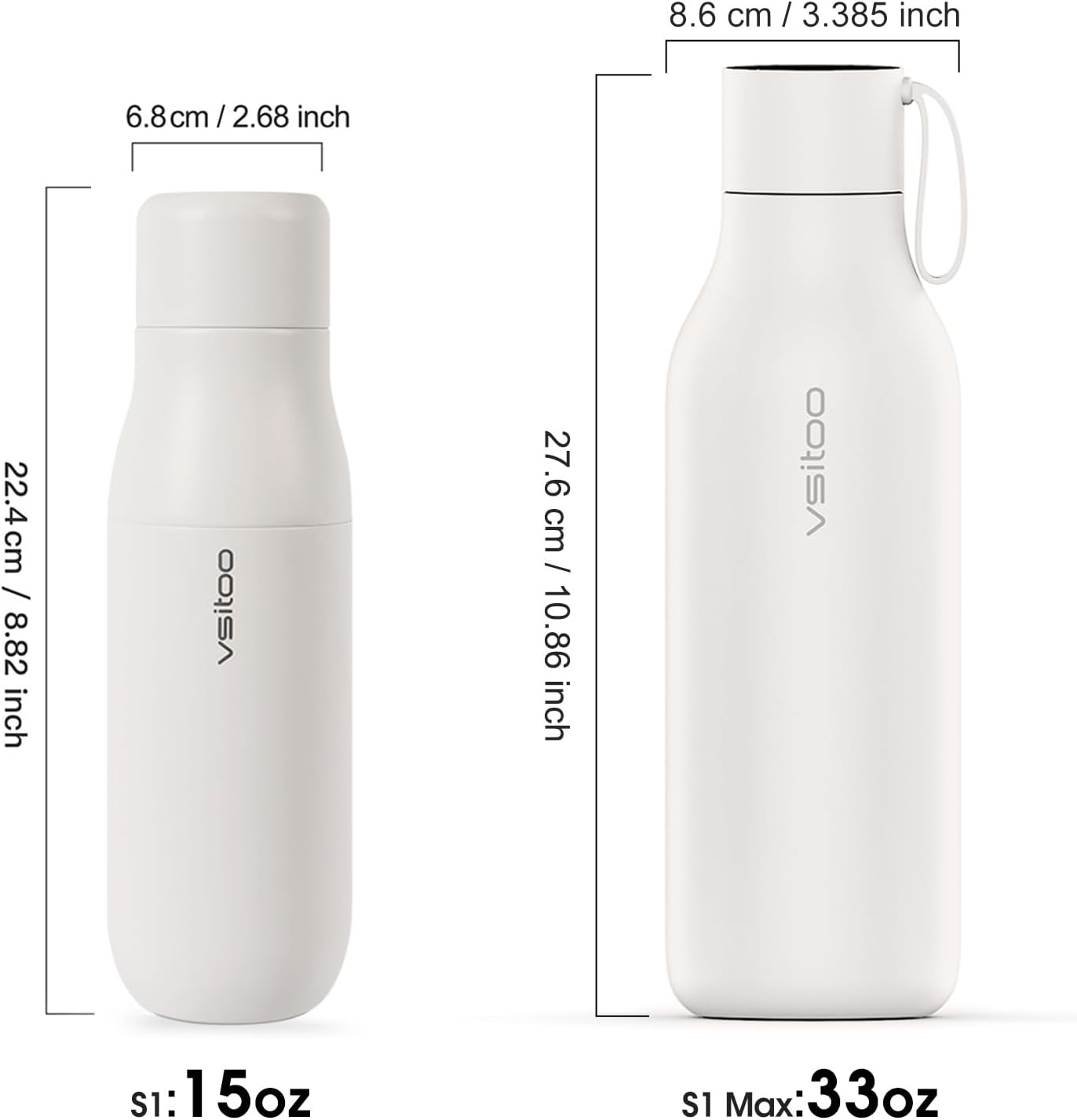 Vsitoo Self Cleaning Water Bottle - 15oz Stainless Steel, AI Self-Clean, 30-Day Battery, Magnetic Charging, BPA-Free for Travel/Gym/Office, No App Needed, White - Image 9