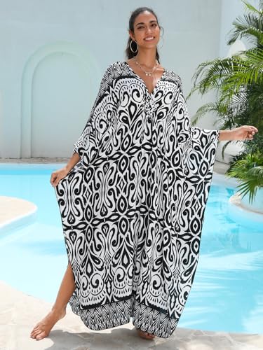 Image of KEYLORTING Plus Size Kaftan Dress Women, African Moo Moo Print Caftan, Batwing Dress, Beach Cover Up for Party and Loungewear