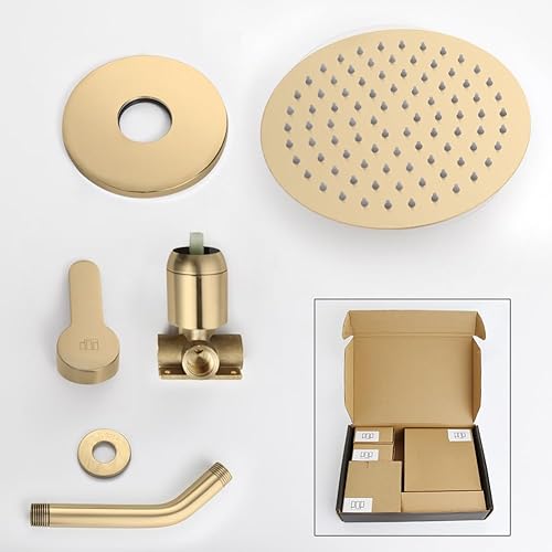 Miniatura 7 de POP SANITARYWARE Juego de grifo de ducha dorado cepillado, mezclador de lluvia, accesorio de ducha montado en la pared, sistema de cabezal de ducha