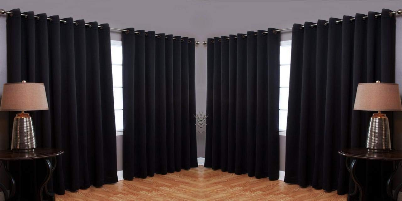 Parda Sansar Set of 4 Polyester Blackout Window Curtains | Solid Black Eyelet Curtains for Living Room & Bedroom | Light Blocking Drapes, 7 Feet, Black-image-45