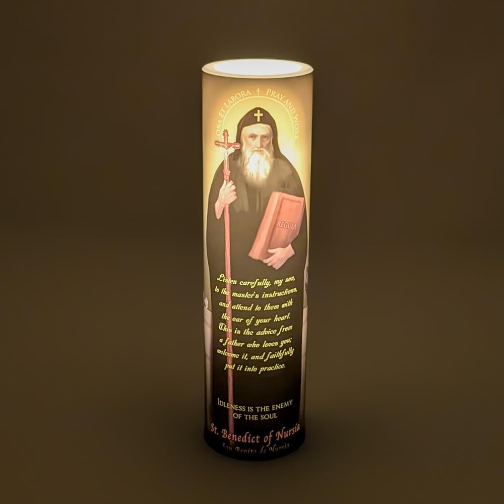 St Benedict, LED Flameless Devotional Prayer Candle