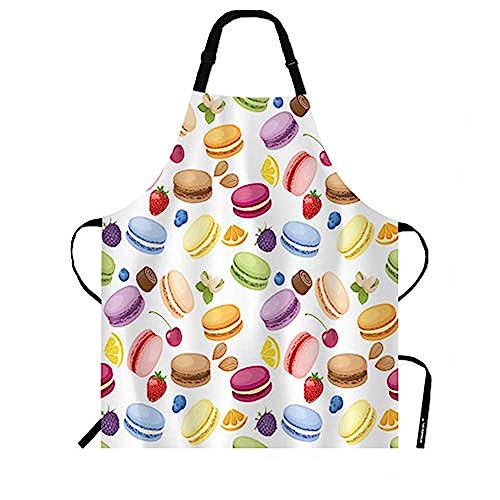 WONDERTIFY Macarons Apron,Colorful Macarons Cake and Various Fruits Bib Apron