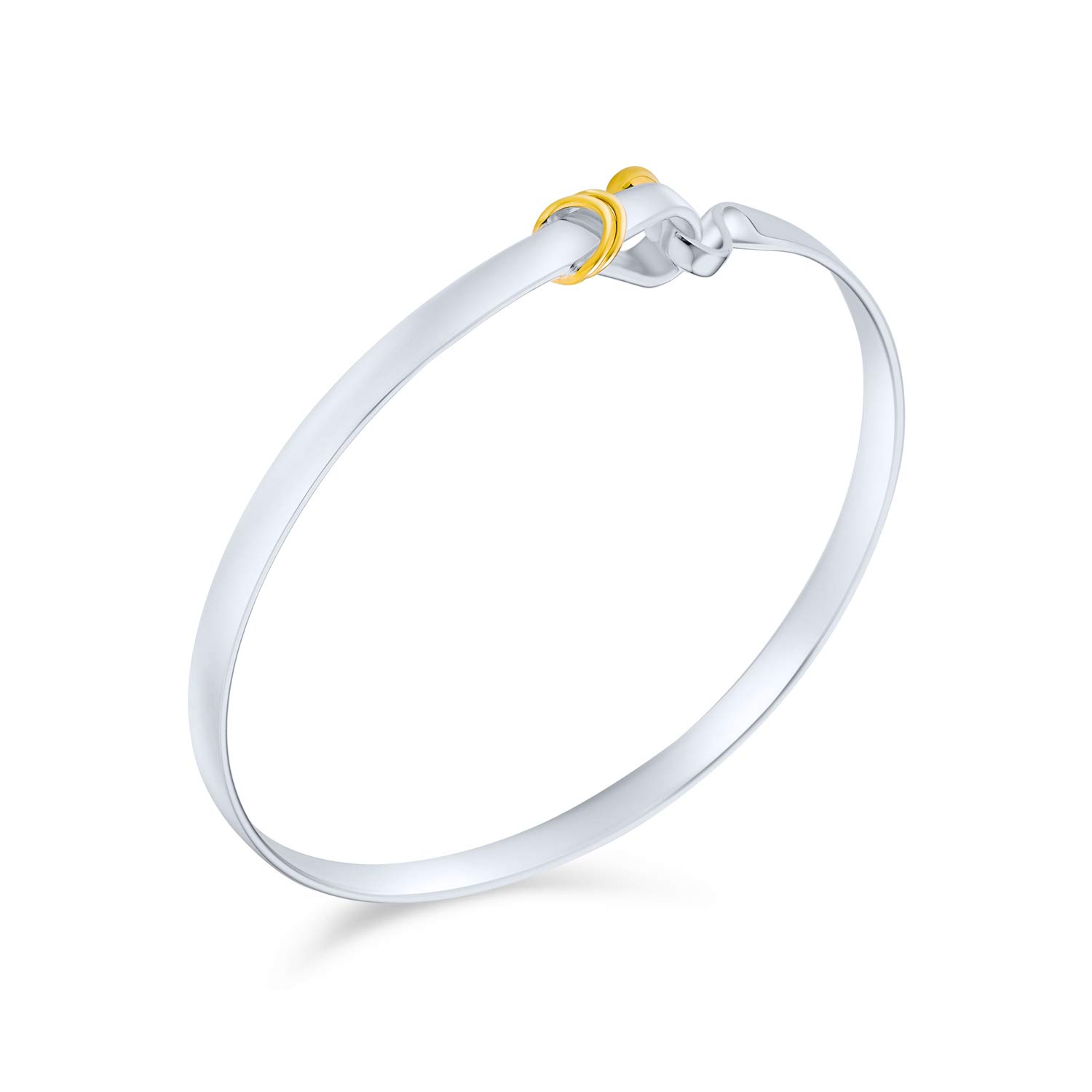 Bling Jewelry Bracciale Rigido Con Gancio E Occhiello Placcato Oro Bicolore Personalizzato Per Amica In Argento Sterling .925 Inciso Su Misura