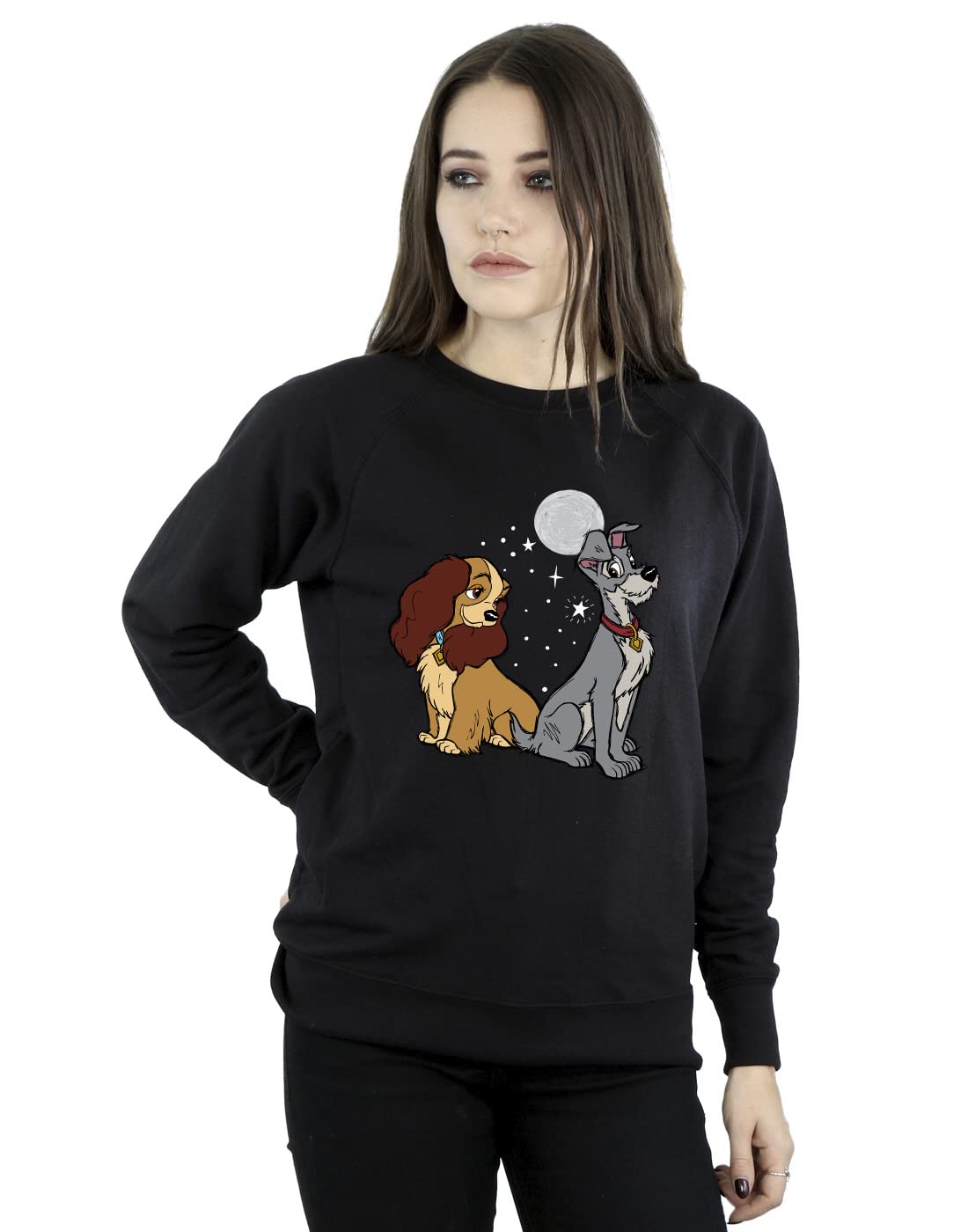 Disney Women's Lady And The Tramp Moon Sweatshirt Black Large