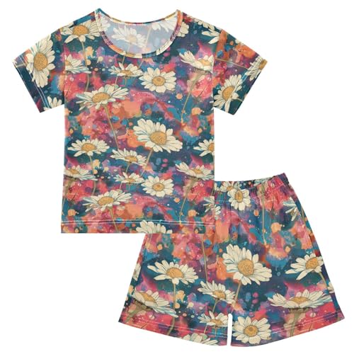 ALAZA Daisy Flowers Colorful Pajama Set Short Sleeve Sleepwear Soft Lounge Nightwear