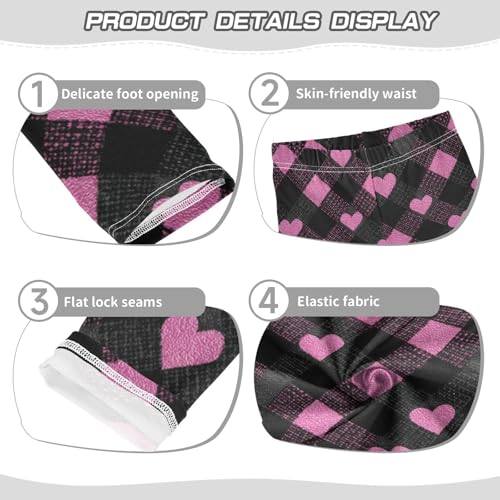 Girls Leggings Pink Black Plaid Hearts Kids Length Leggings Pants Toddler Athletic Soft Tights Trousers 4T3