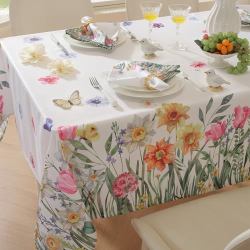 SASTYBALE Spring Tablecloth Summer Rectangle Table Cloth Colorful Floral Table Cover Spillproof Washable Flowers TableCloths for Dining, Farmhouse, Picnic, Outdoor, Kitchen, Easter (52" x 70