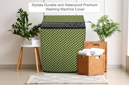 Image of Stylista Washing Machine Cover Compatible for GODREJ 6.8KG Semi-Automatic Top Loading WS Edge 680 CT, Check Military