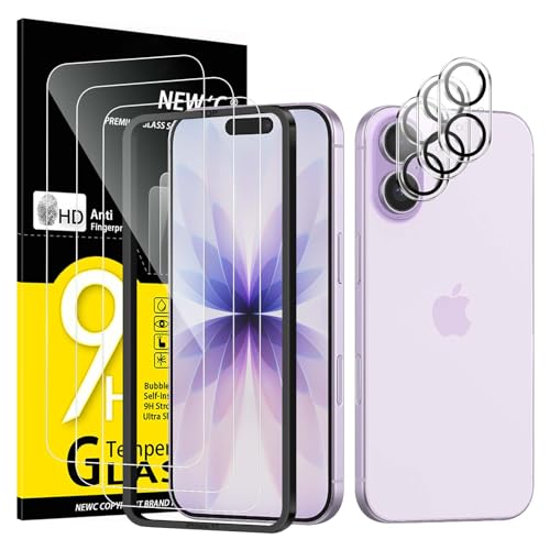 Image of NEW'C 3x Screen Protector for iPhone 17 (6.3 inches)+ 3x Camera Lens Protector, Sensor Protection, Case Friendly Tempered Glass Film, Ultra Resistant, Easy installation tool include